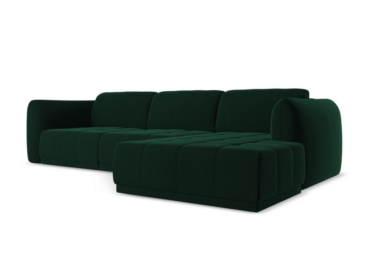 ECKSOFA Rechts Samt Stoff Grün - Dunkelgrün/Schwarz, Kunststoff/Textil (290/170cm) - Makamii