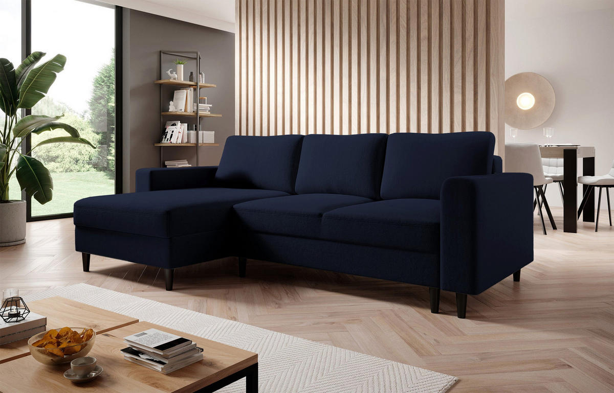ECKSOFA Nalika Dunkelblau Velours - Schwarz/Dunkelblau, Holz/Textil (230/143cm) - Selsey