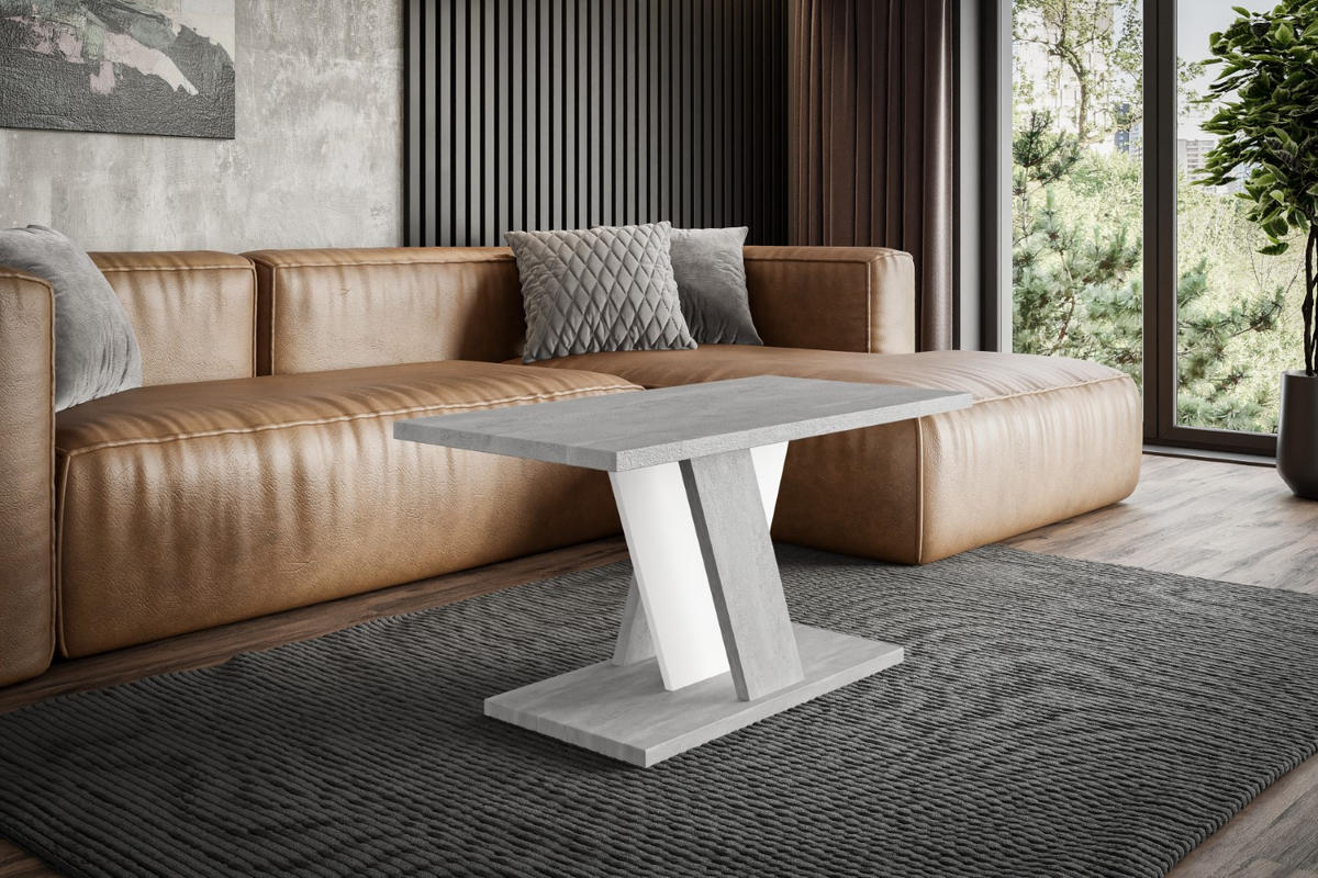 KAFFEETISCH 110x70x60 cm - Betonoptik K350 / Weiß - INEY - Weiß, Holzwerkstoff (110/70/60cm) - ALTDECOR