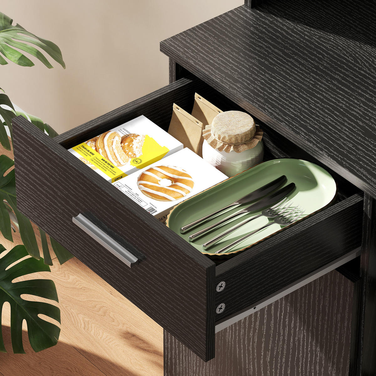 BUFFET DE-08698 Buffet mit Soft-Close Türen Schwarz - Schwarz, Holzwerkstoff (35/180/80cm) - ComfortXL