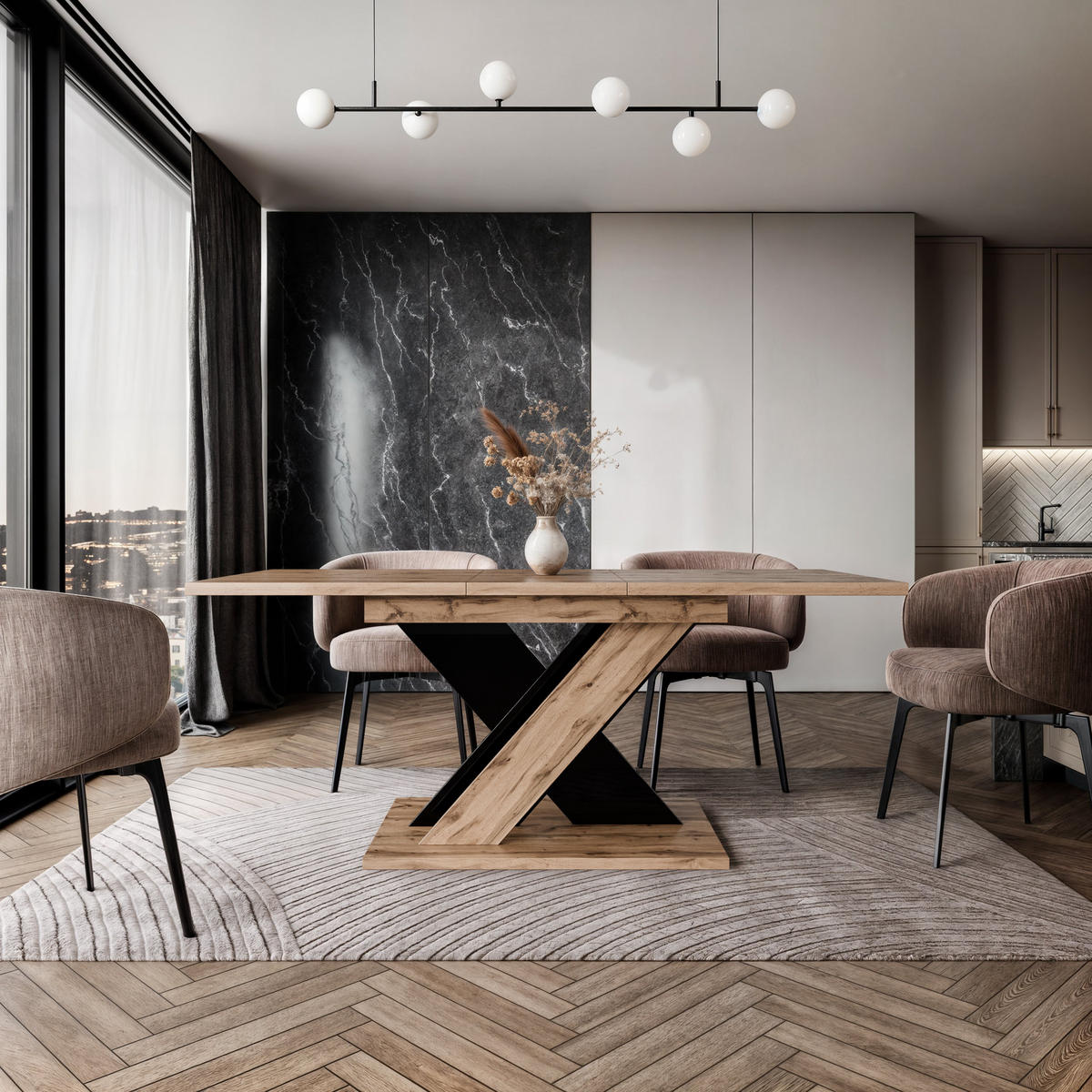 ESSTISCH MERKAS Ausziehbar 120 - 160 / 80 x 76 cm - Schwarz Hochglanz/Eiche Wotan, Holz (120/80/76cm) - MASSENO