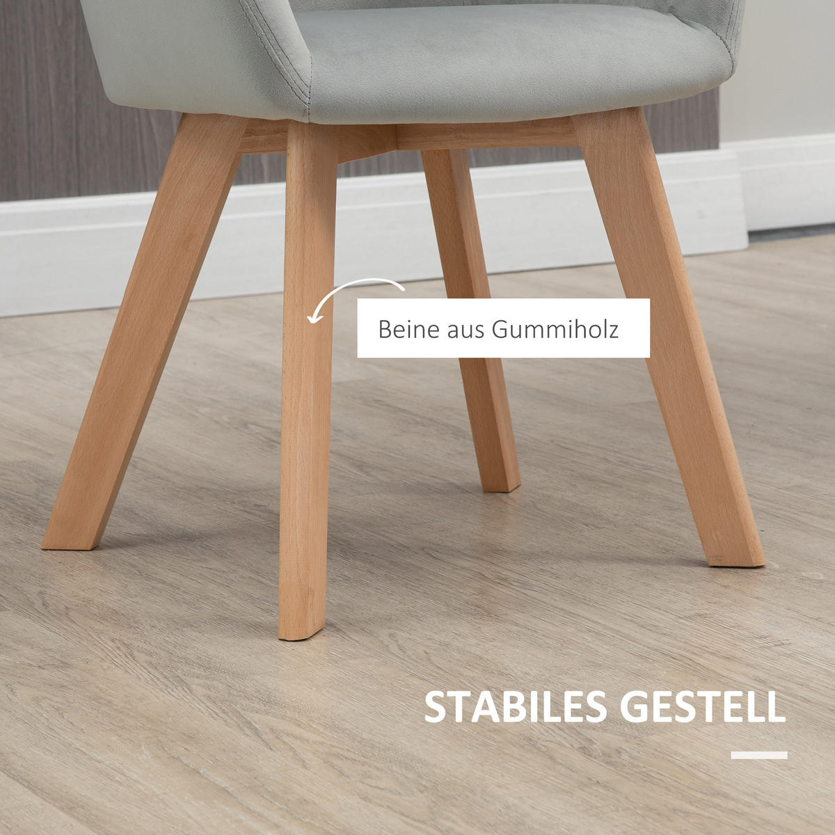 ESSZIMMERSTÜHLE 2er Set, Küchenstuhl mit Armlehne, Rückenlehne, Samtoptik, Grau - Naturfarben/Grau, Holz/Kunststoff (57/80/54cm) - HOMCOM