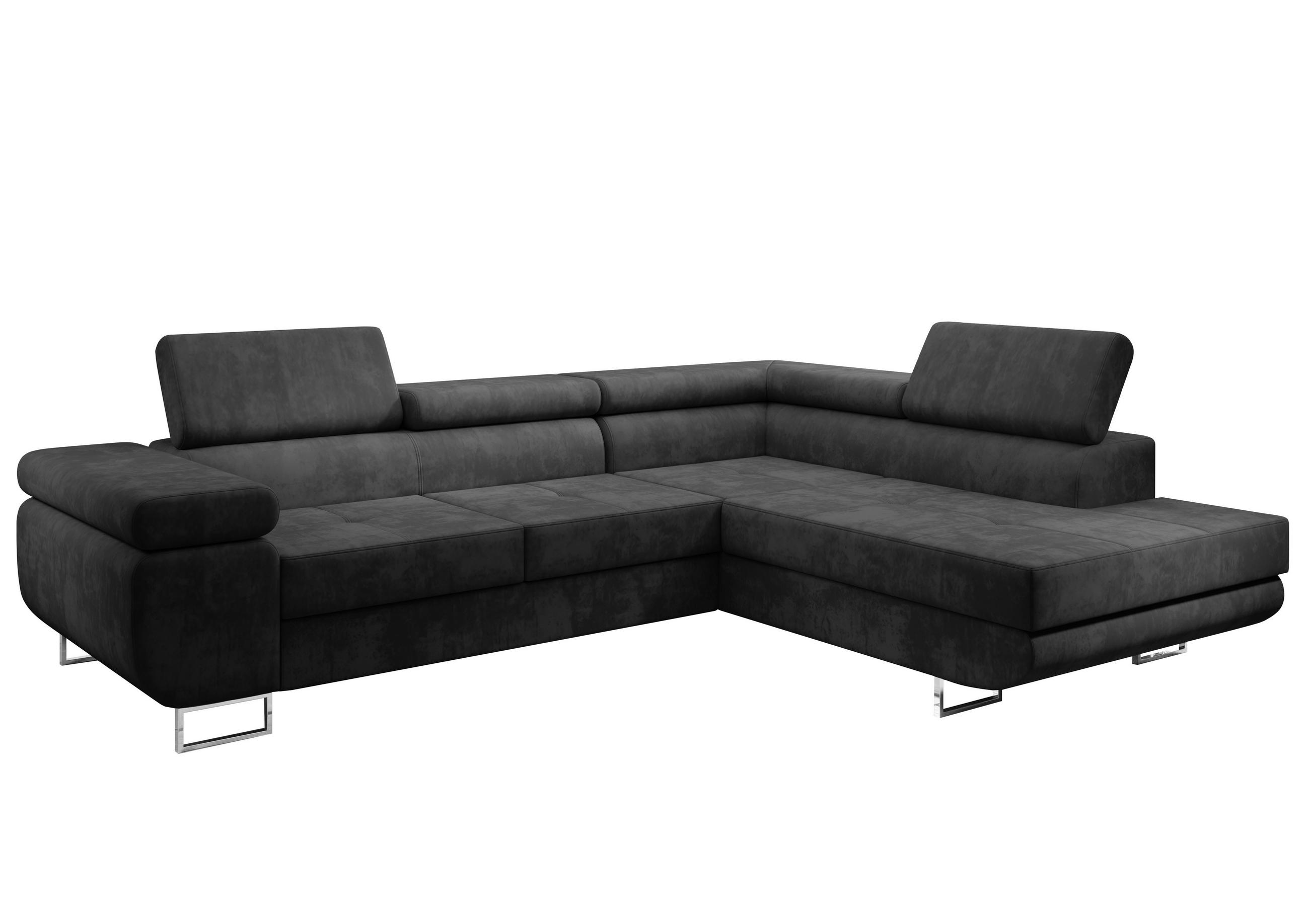 ECKSOFA L Form Kanya Grau 275/202/90 cm – Sofa mit Bettfunktion & Stauraum R - Dunkelgrau/Silberfarben, Textil/Metall (275/202cm) - AX Living
