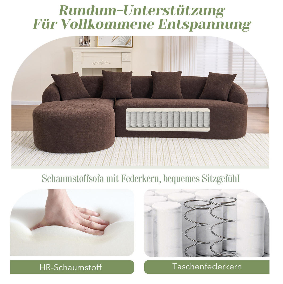 SOFA 3-Sitzer bogenförmig Chenille Braun - Braun, Textil (150/243cm) - Meubliv