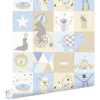TAPETE Zirkus 53 cm x 10.05 m - Blau, Papier (53/0.1cm) - ESTAhome