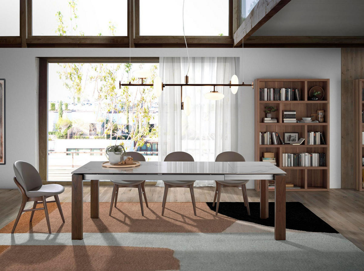 ESSTISCH Ausziehbarer Esstisch Rechteckig porzellanmarmor aus Walnuss 180/90/75 cm - Walnussfarben/Weiß, Stein (90/180/75cm) - ANGEL CERDA