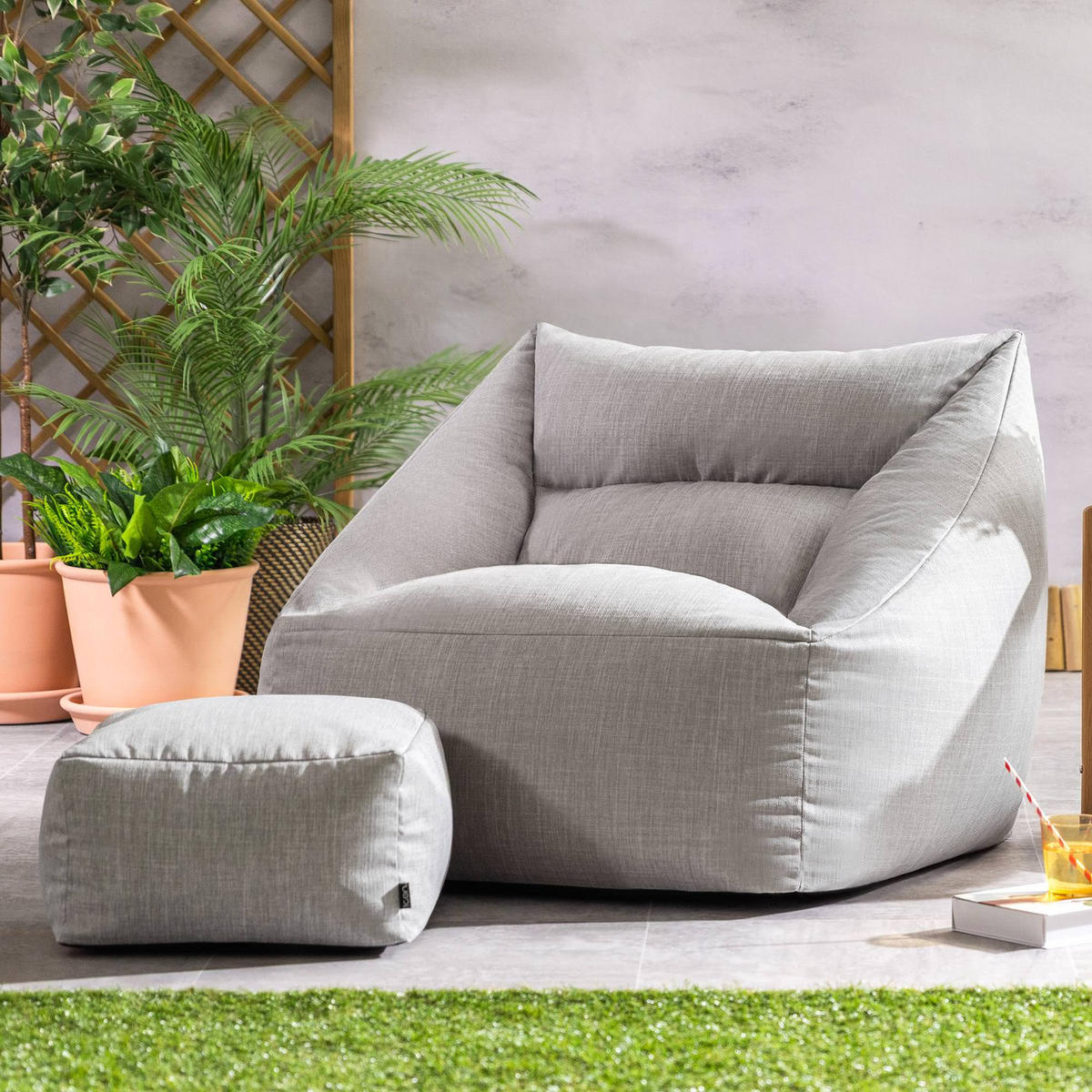 SITZSACK Sessel Outdoor mit Hocker Natalia - Grau, Textil (97/73/84cm) - icon