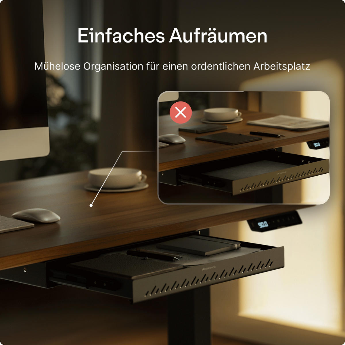 SCHUBLADEN-ORGANIZER unter dem Schreibtisch, 41x27x5cm Schwarz - Schwarz, Metall (41/27/5cm) - Desktronic