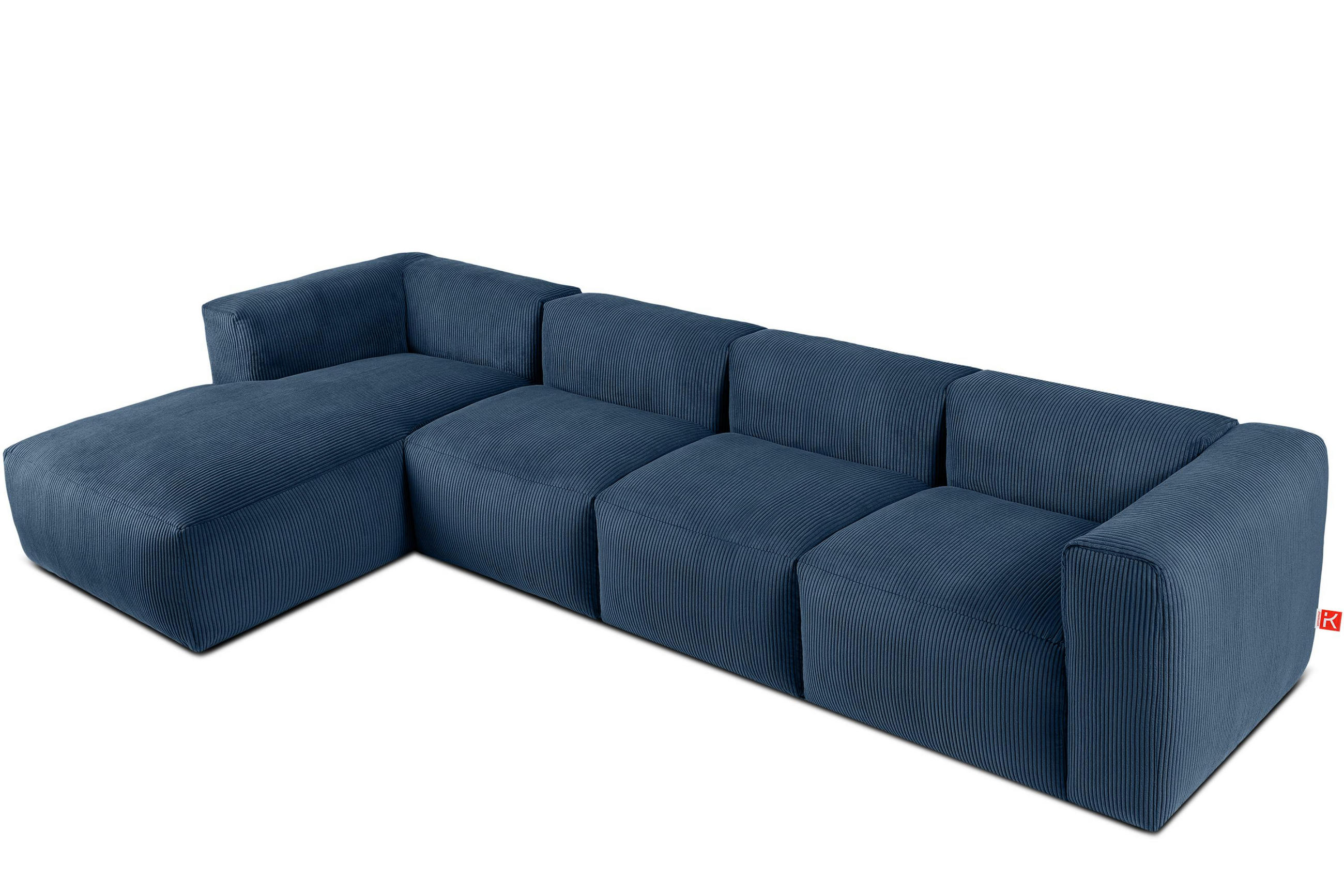 ECKMODULSOFA-LINKS BUFFO 6-Sitzer mit extrem weicher Sitzfläche, Kordstoff, marineblau - Blau/Grün, Textil (377/180cm) - KONSIMO®