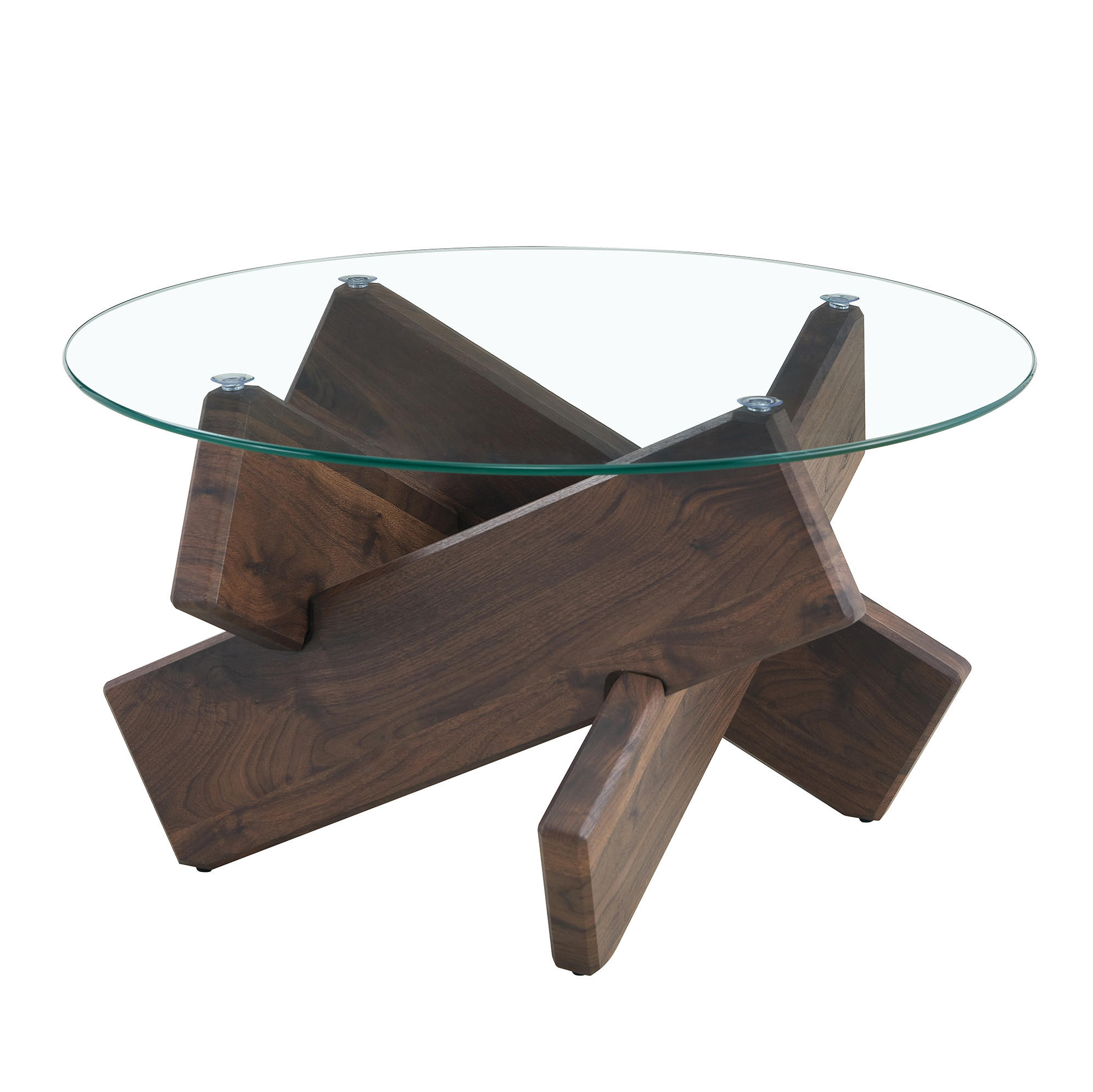COUCHTISCH, MDF mit Walnussdekor & 0,8 cm gehärtete Glastischplatte, kreuzförmige Stütze, 79/79/45 cm,Walnussfarben - Walnussfarben, Holzwerkstoff (79/79/45cm) - Redom