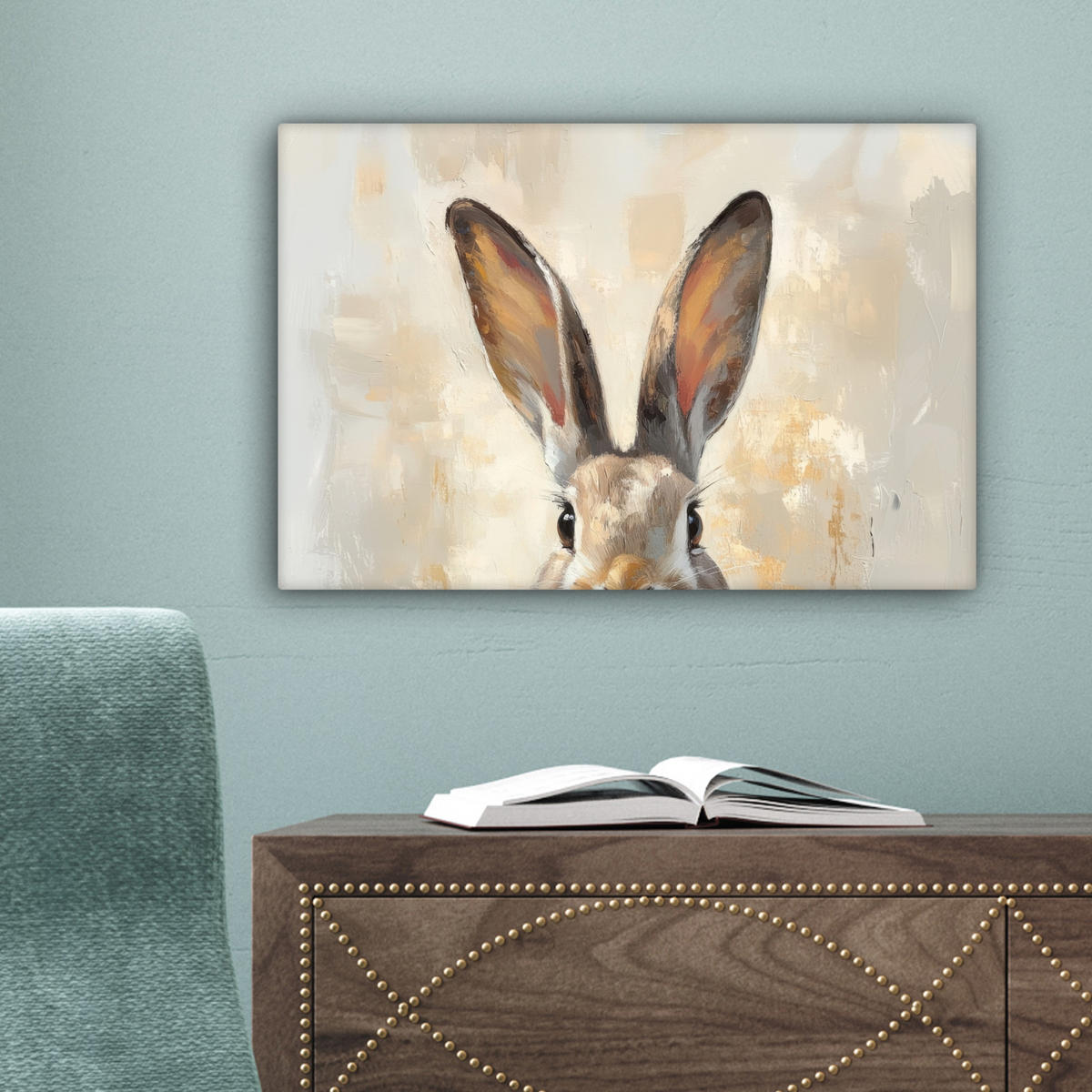 LEINWANDBILD Hase - Ohren - Braun Deko Schlafzimmer 30x20 cm - Beige, Textil (30/20cm) - MuchoWow