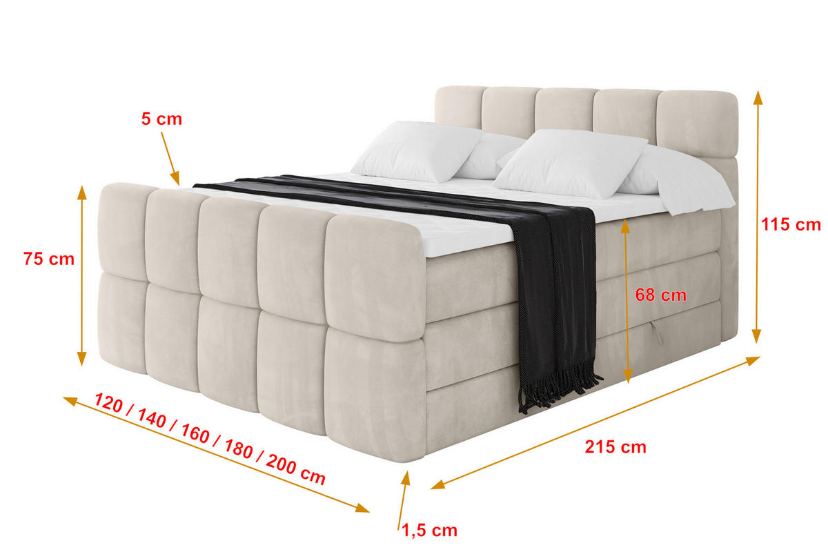 BOXBETT mit Matratze H3/H4 - FAMA-Z KING - 120x200 cm Beige Casablanca - Beige, Holzwerkstoff (120/200cm) - ALTDECOR