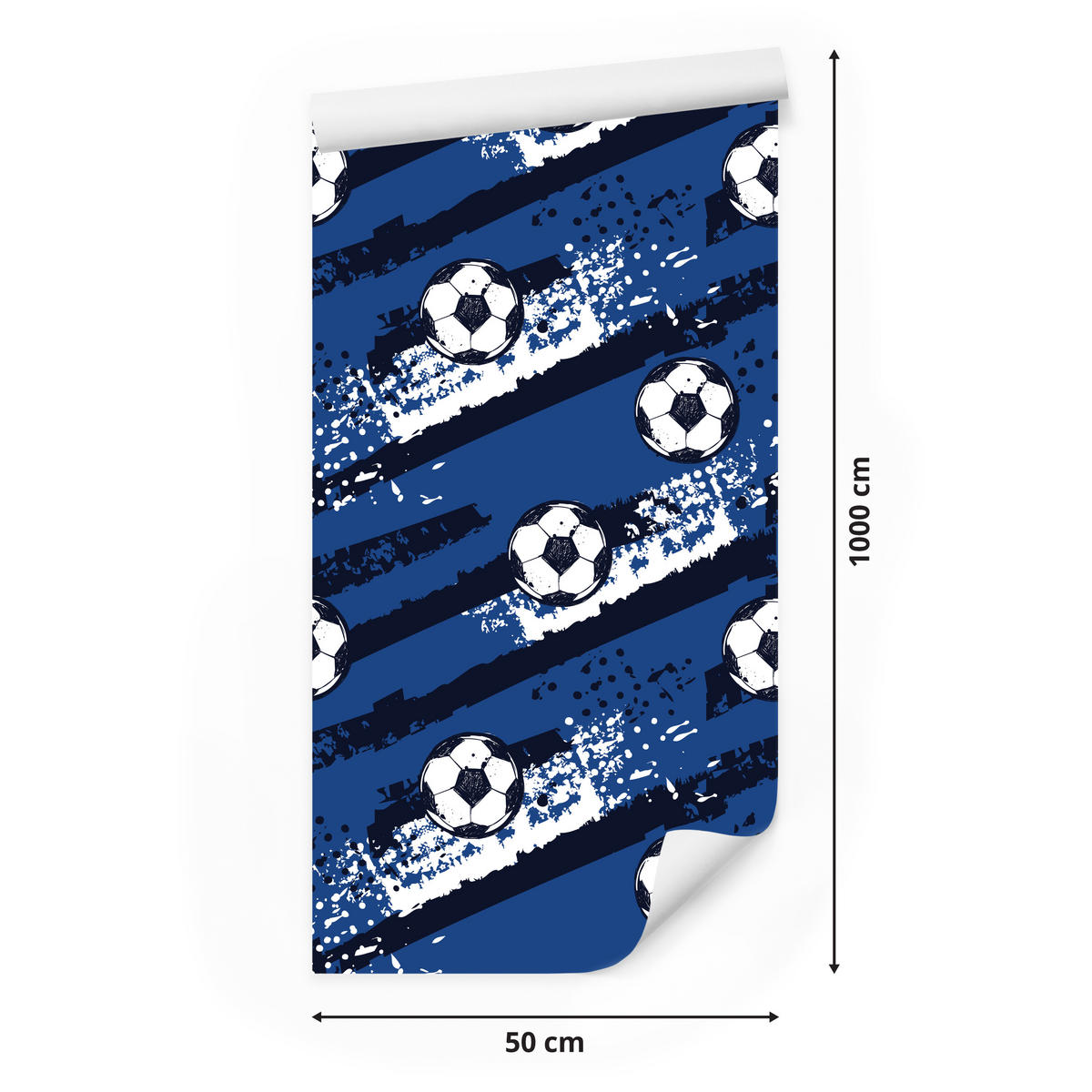 VLIESTAPETE Fußbälle und Farbspuren – Blau, Schwarz, Weiß – 50x1000 cm - Blau/Schwarz, Papier (50/1000cm) - Muralo