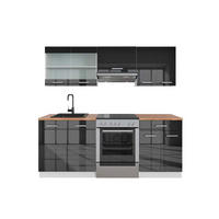 KÜCHENZEILE R-Line Anthrazit Hochglanz/Weiß 200 cm, AP Eiche - Anthrazit/Weiß, Holzwerkstoff (200/81.6/60cm) - Vicco