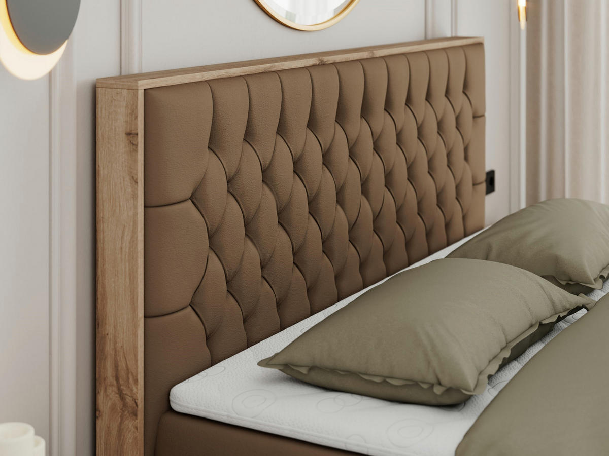 BOXBETT AMORE 200/200 Braun Kunstleder - H3 - Braun, Holz/Textil (200/200cm) - MKS