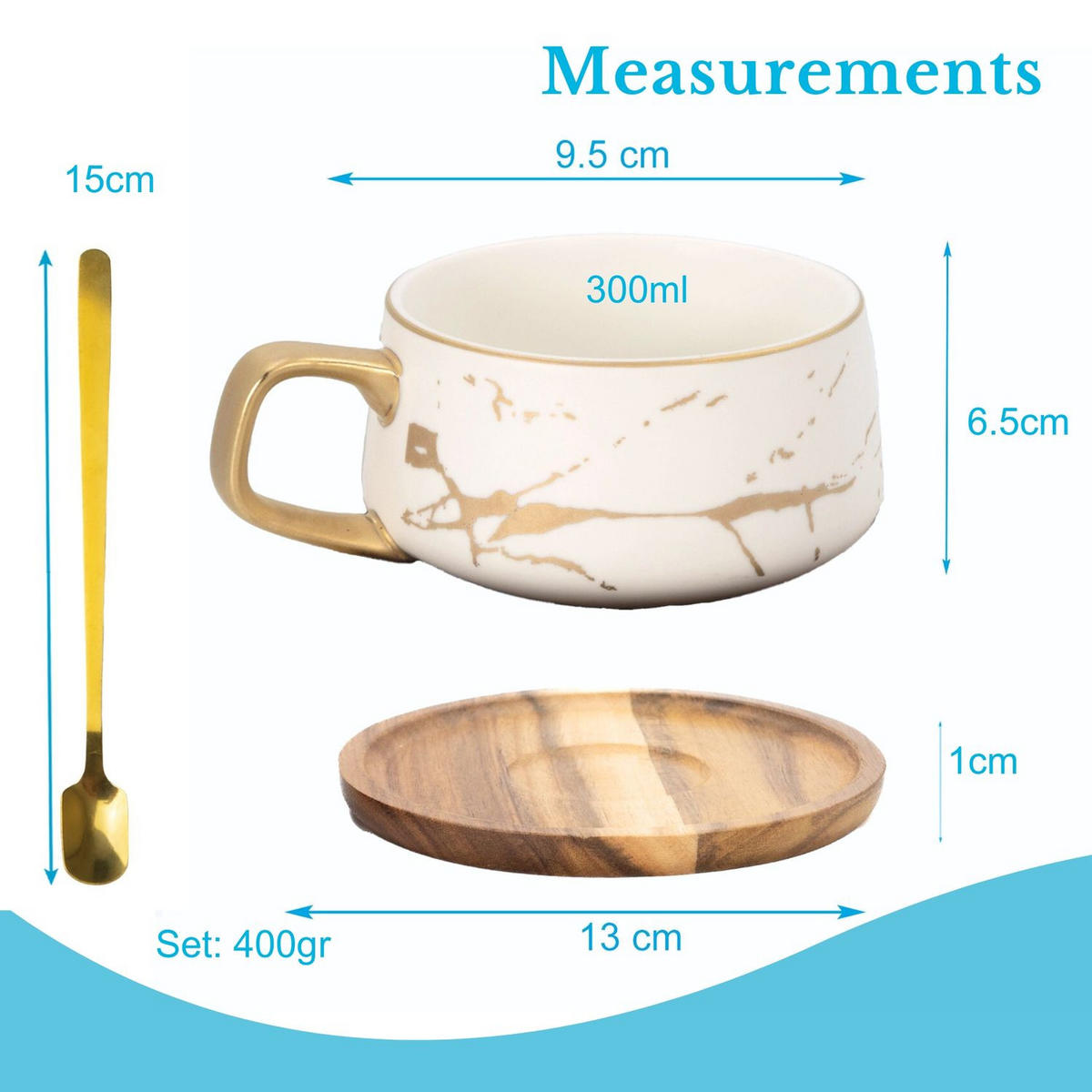 KAFFEETASSE Marmor Design 200 ml mit Untersetzer (6-tlg.) - Weiß, Keramik (13/6.3/13cm) - Intirilife