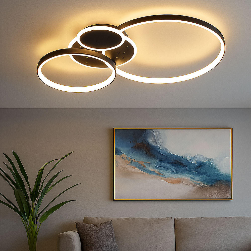 LED DECKENLEUCHTE Ring Design Schwarz - Schwarz, Metall (54/38/9cm) - Wofi