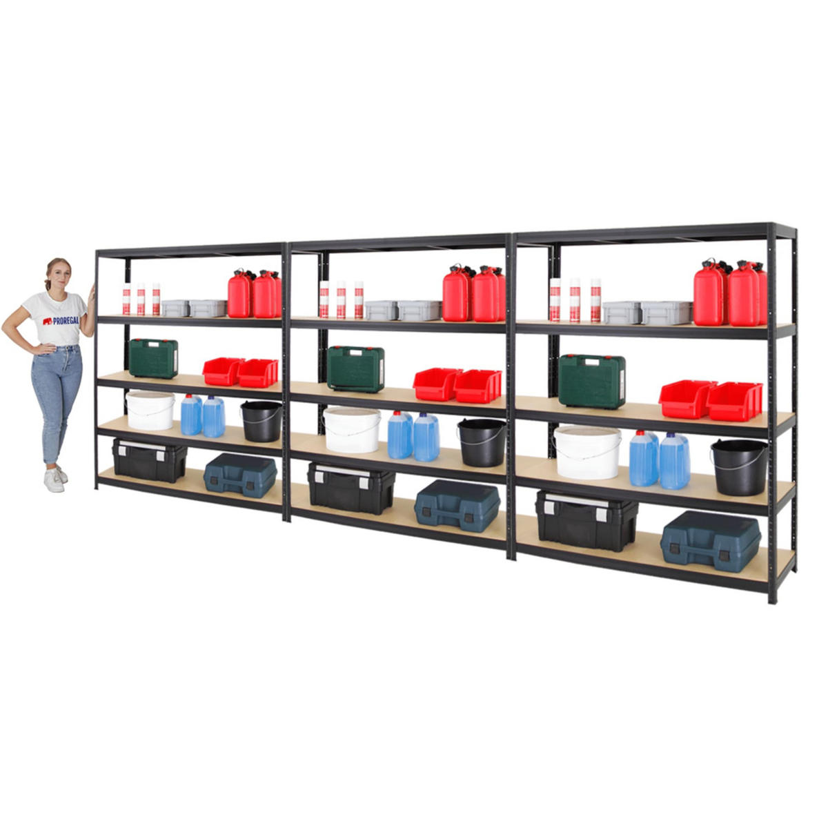 SCHWERLASTREGAL Giant Elephant 3er-Set mit 3x 180x150x45 cm Fachlast 200 kg Schwarz - Schwarz, Metall (450/180/45cm) - PROREGAL