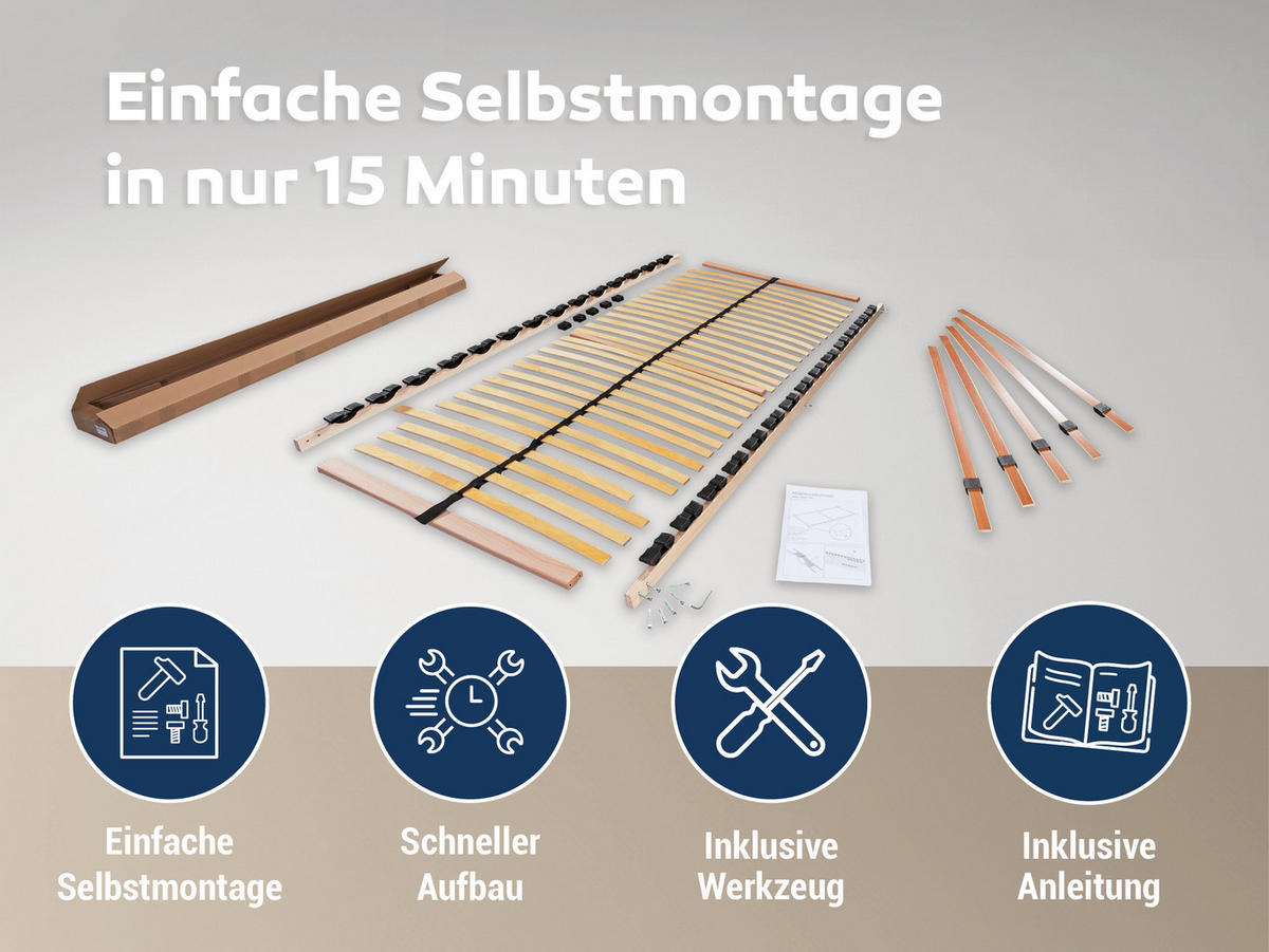 LATTENROST MAX1 NV zur Selbstmontage, Größe: 80x200 - Braun, Holz (80/200cm) - Betten-ABC