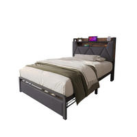 POLSTERBETT 90/200 cm in Grau Leinen mit Stauraum-Kopfteil, Schublade, LED, USB und Type-C - Schwarz/Grau, Holzwerkstoff/Textil (90/200cm) - STILVORA
