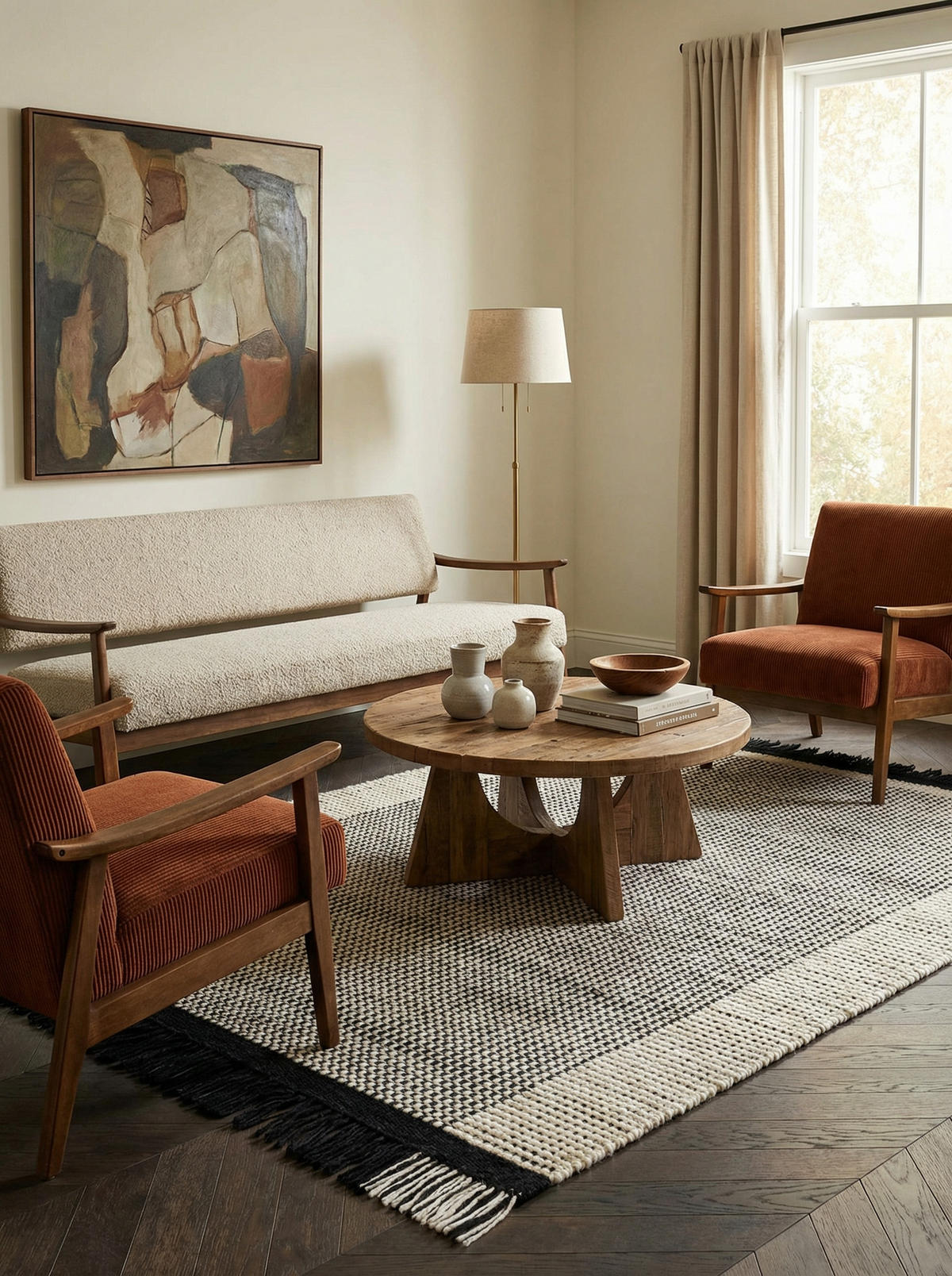 TEPPICH Wolle handgewebt mit Korbmuster Fransen PISA, Schwarz-Weiß 200x290 cm - Grau, Textil (200/290cm) - KADIMA DESIGN