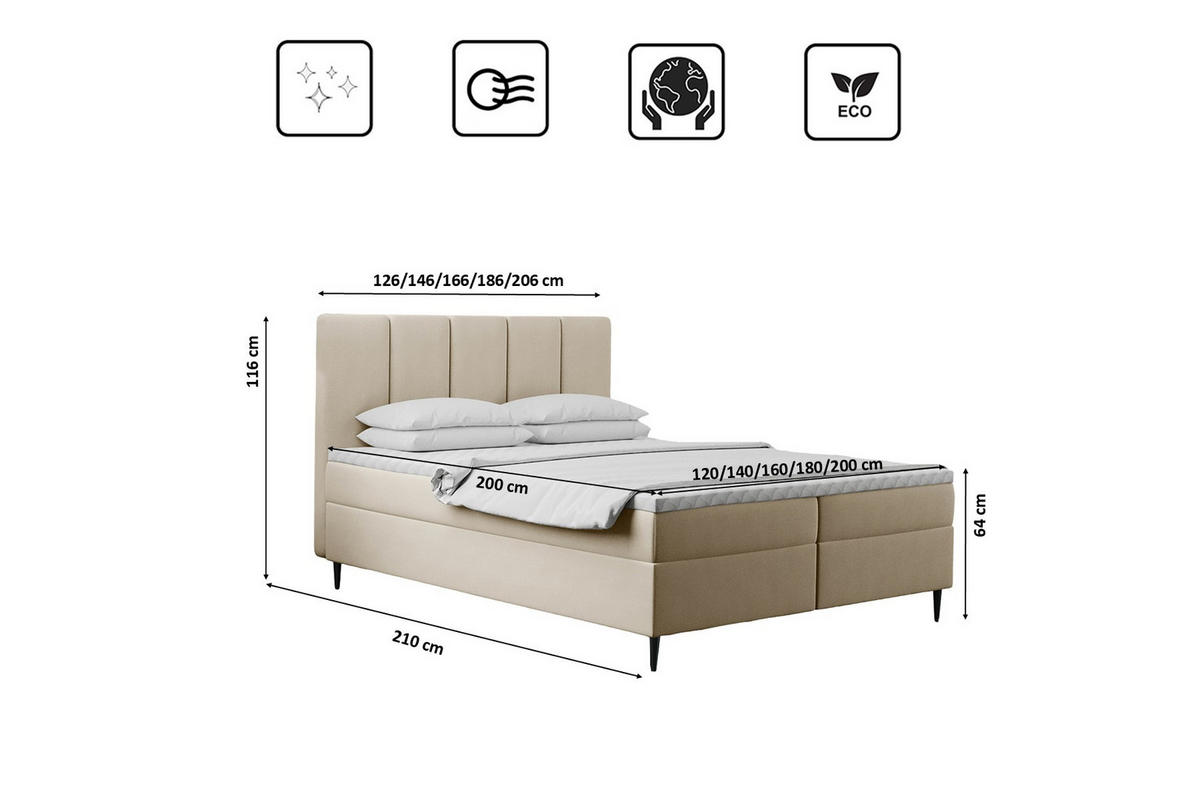 BOXBETT Mit Bettkasten Matratze ADEL Stoff Monolith Beige 120x200 cm H3-Bonell - Beige, Holz/Textil (120/200cm) - Kaiser Möbel