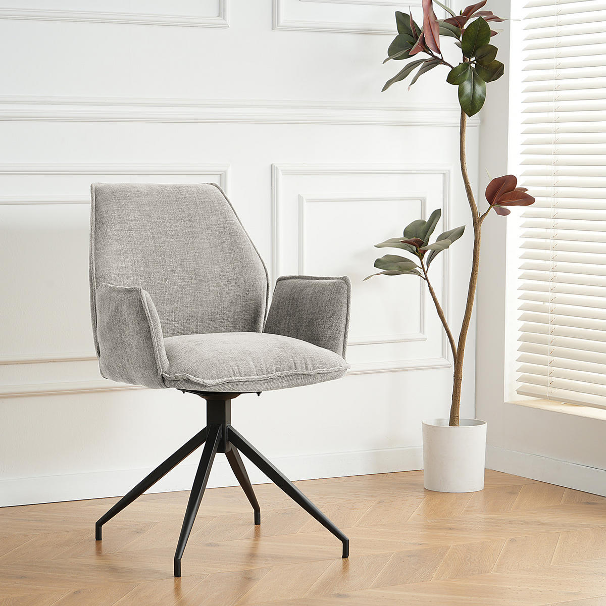 DREHBARER ARMLEHNENSTUHL - Hellgrau, Textil/Metall (58/90/60cm) - home24