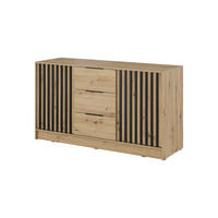 KOMMODE Nelly 3D, Eiche, Schwarzer Paspelierung, mit Schubladen - Schwarz/Eiche Artisan, Holzwerkstoff (155/86/45cm) - Bettso