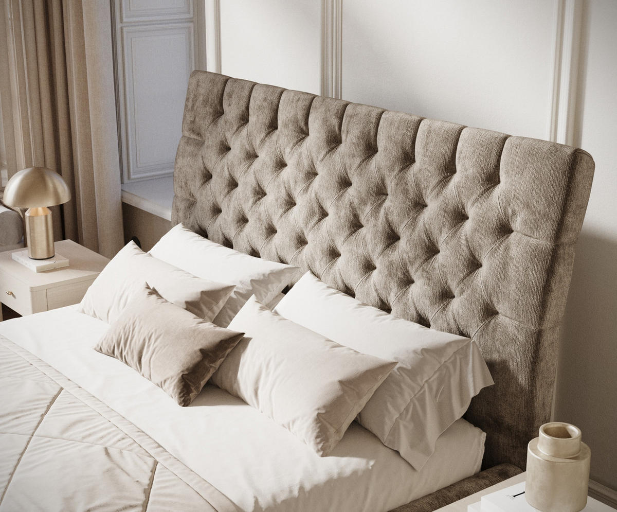 POLSTERBETT Vezzola Beige 160/200 cm im Chenille-Stoff - Beige/Schwarz, Holz/Holzwerkstoff (160/200cm) - Maison de Reve