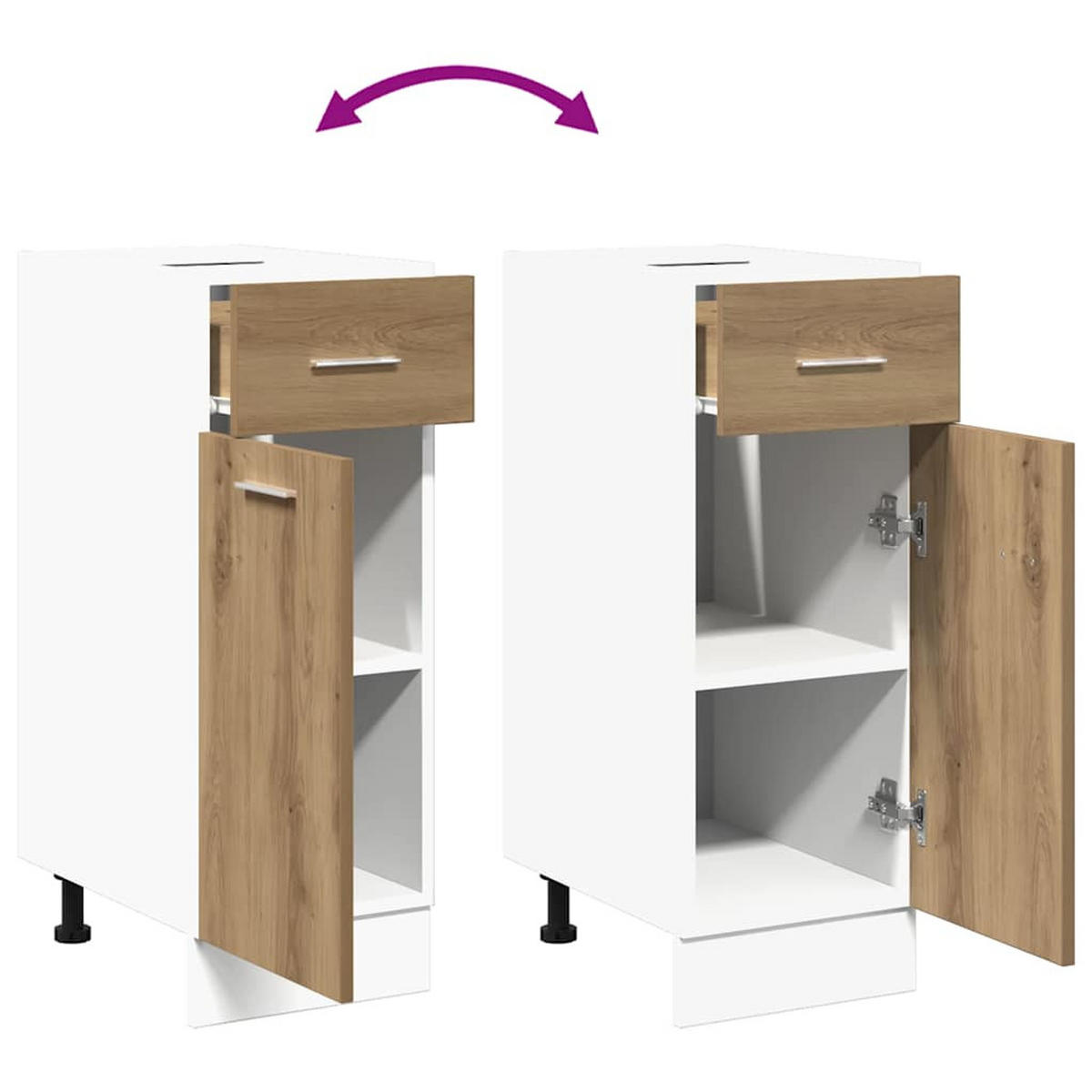 KÜCHENUNTERSCHRANK Lyon mit 1 Tür, 1 Schublade 30/46/81,5 cm aus Holzwerkstoff Artisan-Eiche Dekor - Schwarz/Eiche Artisan, Holz (30/81.5/46cm) - vidaXL