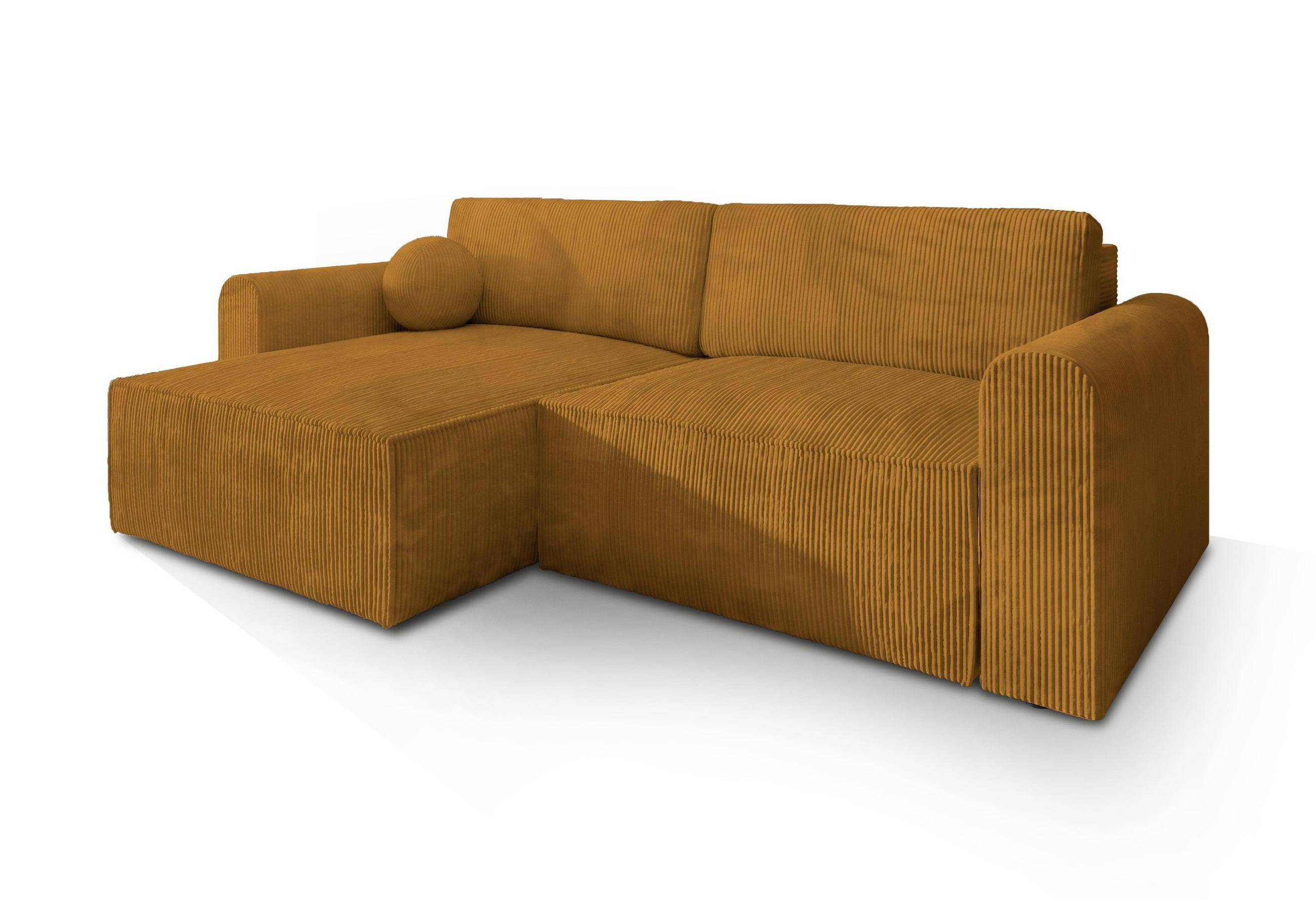 ROHOVÁ SEDAČKA FIANO žlutá - šedá/žlutá, dřevo/textil (245/148cm) - MASSENO