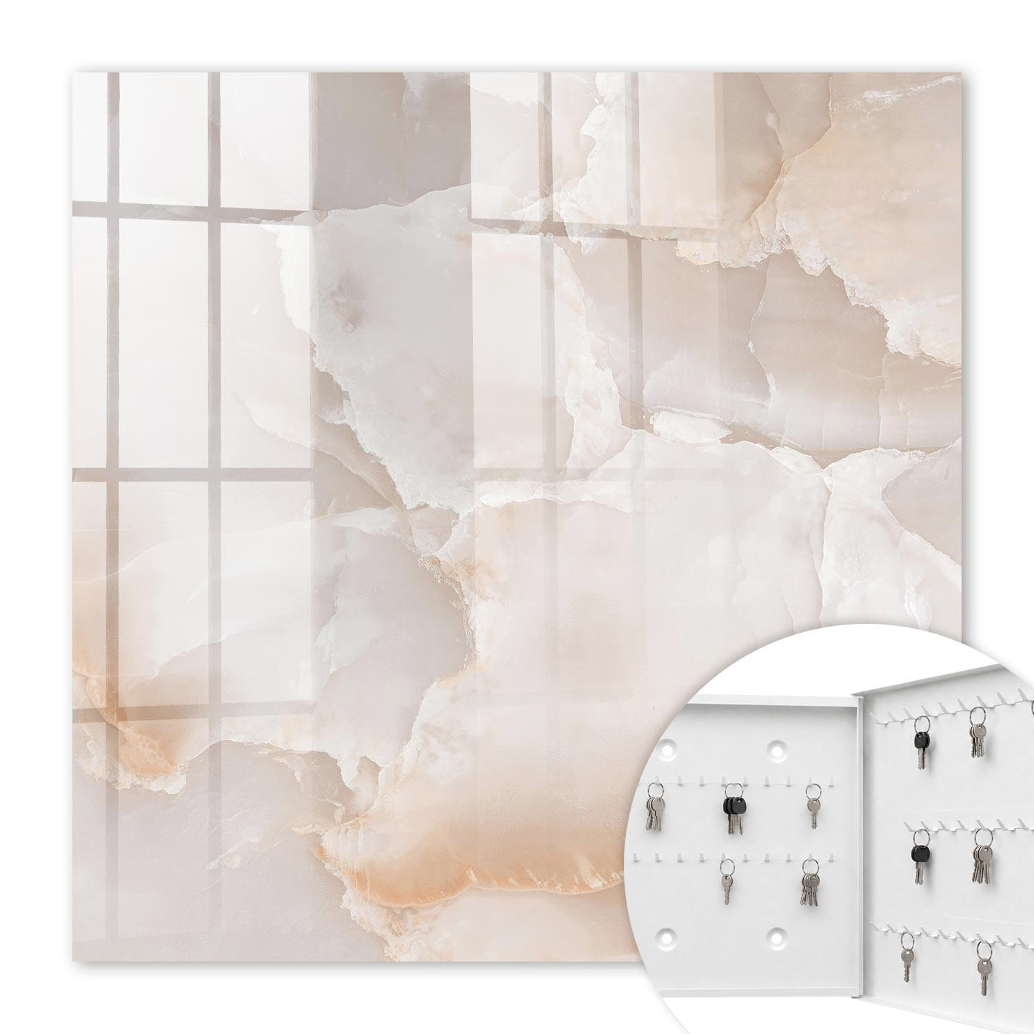 SCHLÜSSELBOX Weiß 30x30 cm – Türöffnung nach rechts - Ein subtiler Stein - Beige, Metall (30/30/5cm) - TULUP