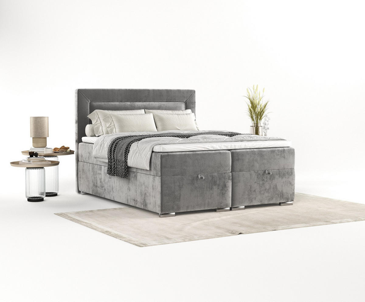 BOXBETT Lontano 120/200 cm Grau im Lotta Stoff - Chromfarben/Grau, Holz/Holzwerkstoff (120/200cm) - AltaBeds