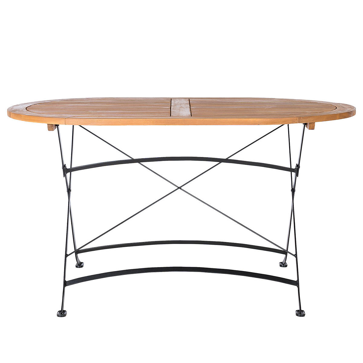 GARTENTISCH OVAL - Akazie massiv / Stahl - Braun / Schwarz - Schwarz/Braun, Holz/Metall (90/140/75cm) - home24