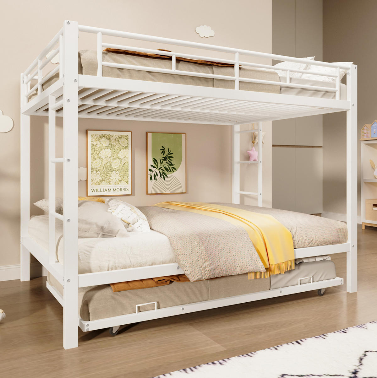ETAGENBETT 140/200 cm aus Metall mit Ausziehbett, Weiß - Weiß, Metall (140/200cm) - OKMYHOME