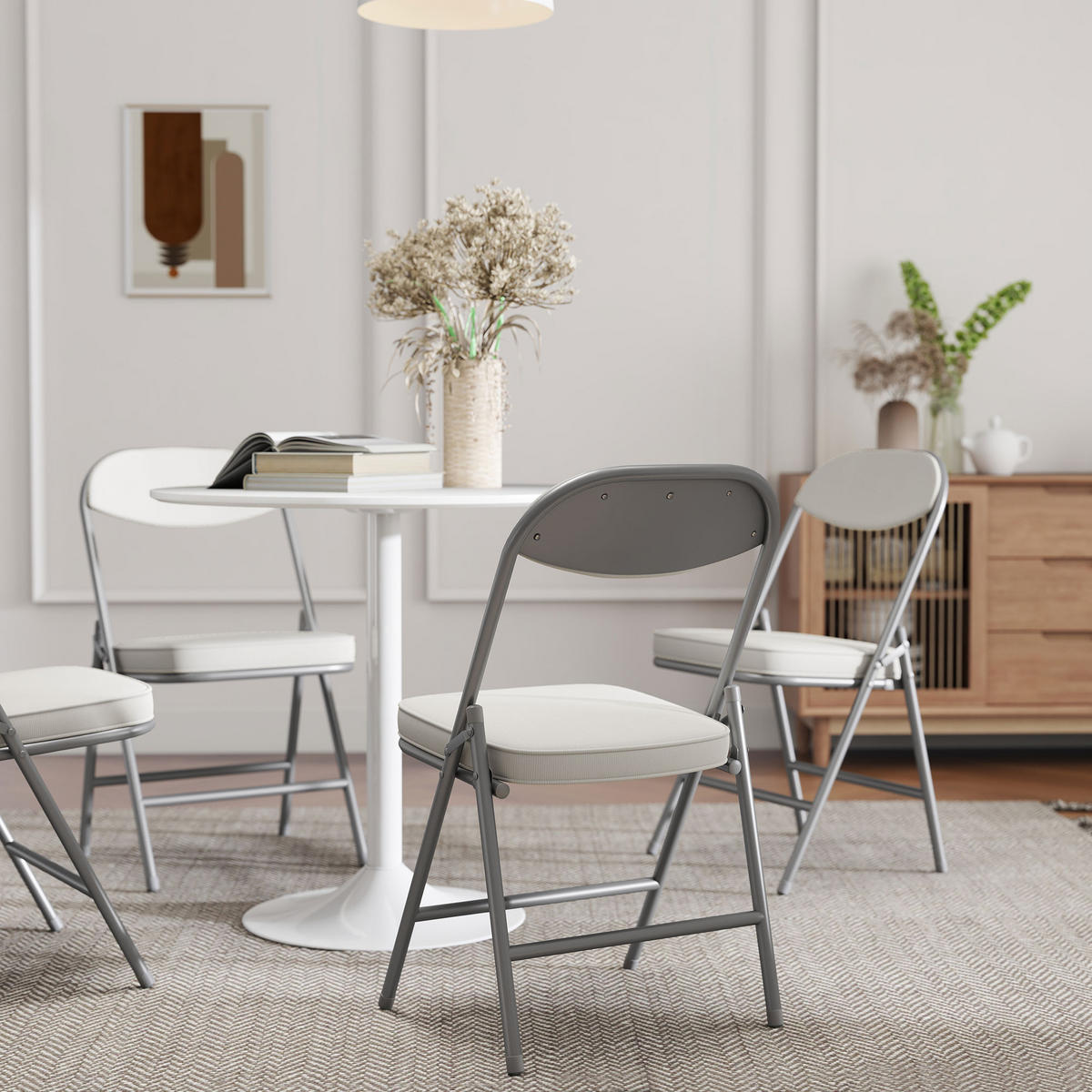 KLAPPSTÜHLE DE-06831 4er-Set gepolstert mit Cordbezug und Metallrahmen Cremeweiß - Creme, Textil/Metall (45/82/48.5cm) - ComfortXL
