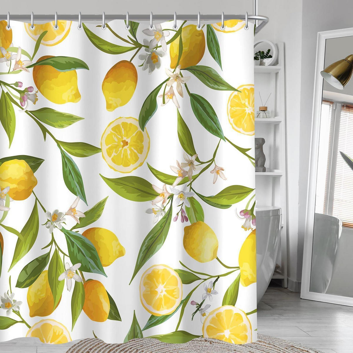DUSCHVORHANG Zitrone Blatt 180 x 200 cm - Multicolor, Textil (180/200cm)