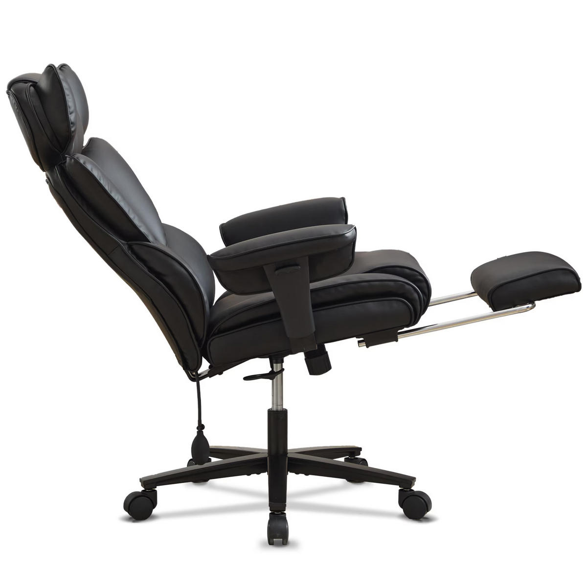 DREHSTUHL 67/67/121 cm schwarz aus Leder mit Lendenstütze und verstellbarer Kopfstütze - Schwarz, Leder (56/121/52cm) - OKWISH