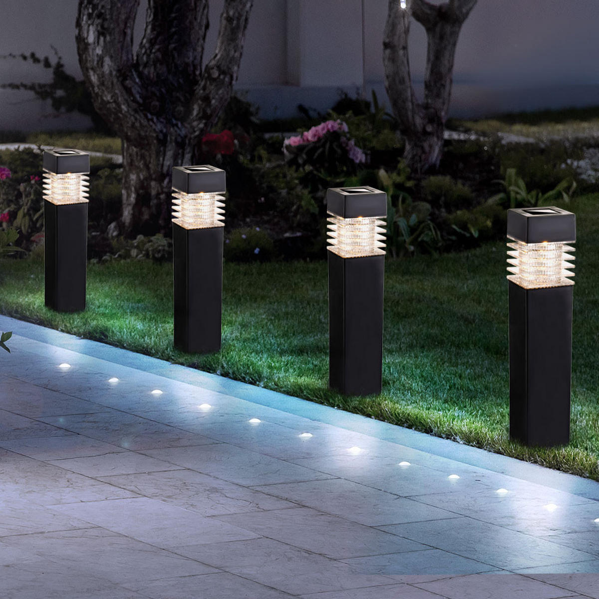 LED AUSSENLEUCHTE Solarlampe Anthrazit 4er Set - Anthrazit, Kunststoff (5.8/5.8/38.5cm) - Globo Lighting