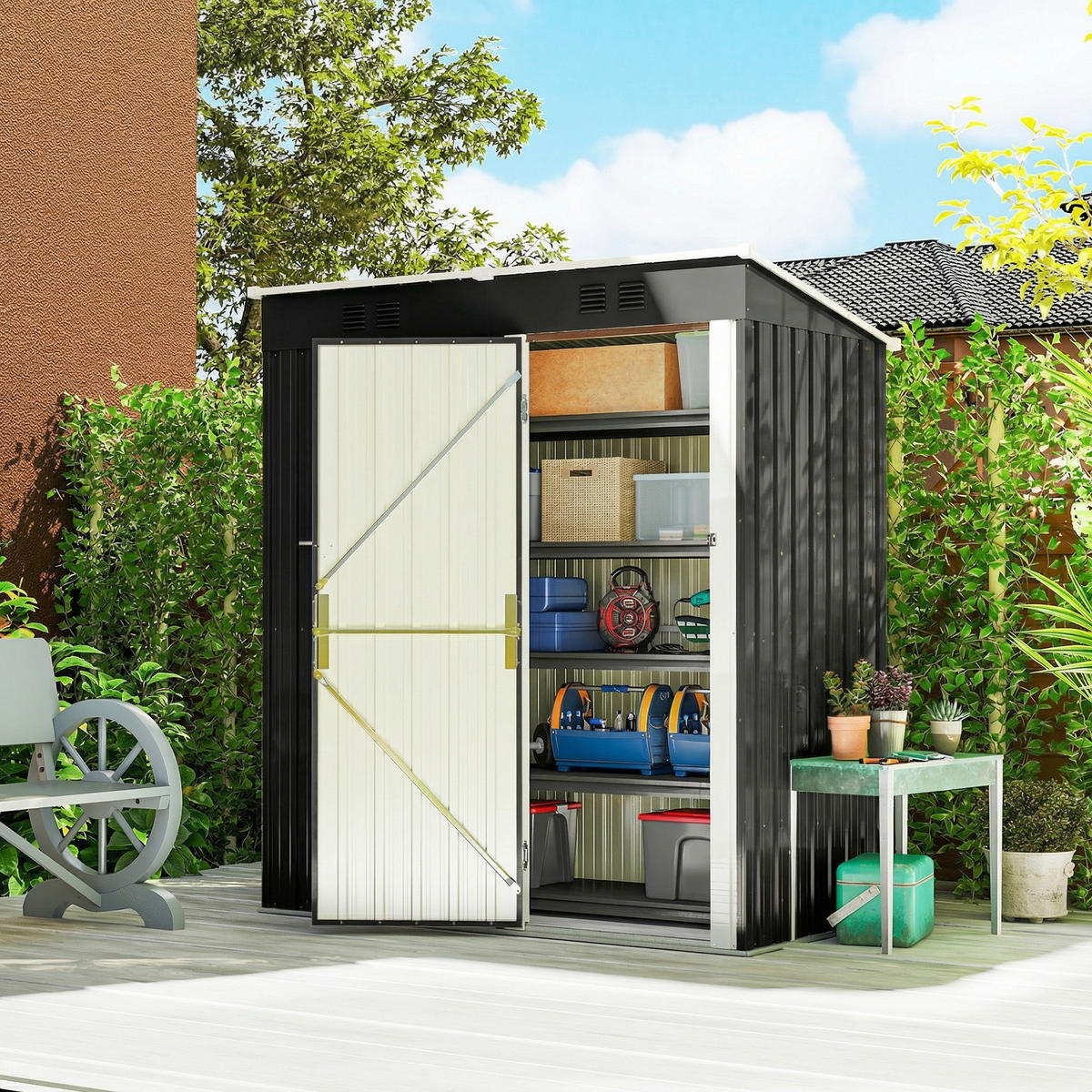 GERÄTESCHUPPEN Verzinkter-Stahl Dunkelgrau - Dunkelgrau, Metall (90/179/163cm) - Outsunny