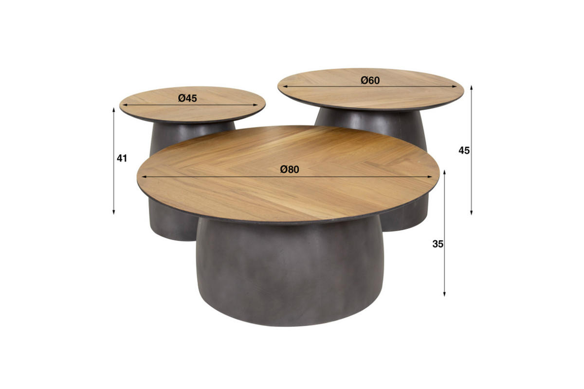 COUCHTISCH-SET LUJAN Braun Teakholz - Schwarz/Braun, Holz/Metall (80/80/35cm) - KAWOLA