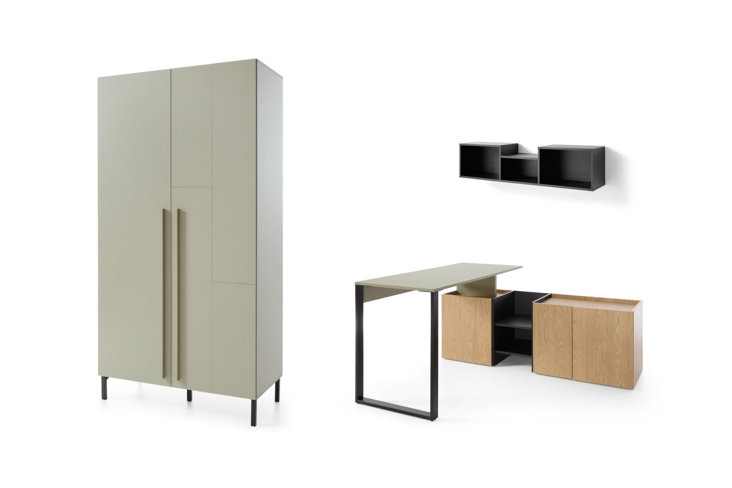 JUGENDZIMMER-SET SORENTO C 3-teilig in Eukalyptus/Baltic Düne Eiche/Schwarzer Onyx - Eukalyptusholzfarben/Eichefarben, Holzwerkstoff (349/195/135cm) - Deine Möbel 24
