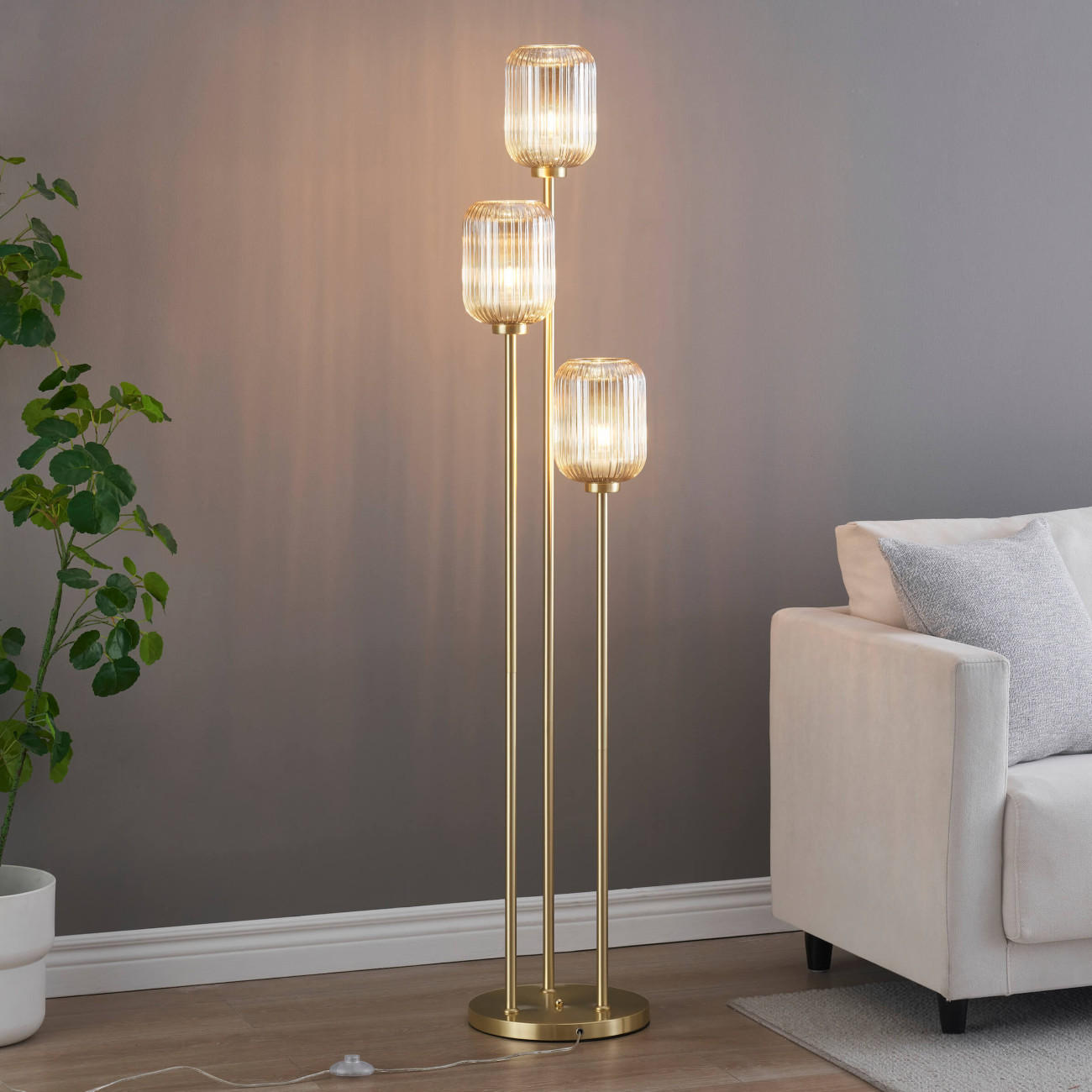STEHLEUCHTE Rosalia, Gold / Messing, 160cm - Goldfarben, Glas (160/33/160cm) - KOSILUM