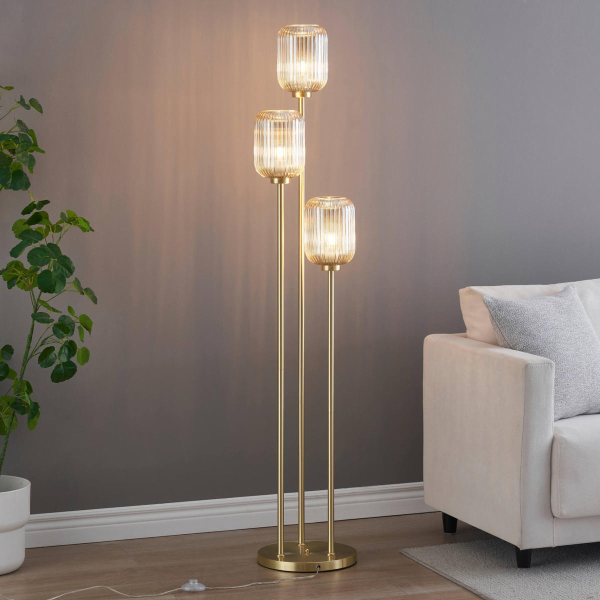 STEHLEUCHTE Rosalia, Gold / Messing, 160cm - Goldfarben, Glas (160/33/160cm) - KOSILUM