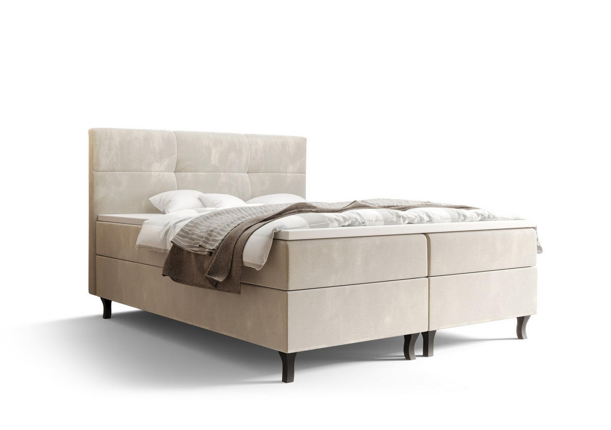 BOXBETT LIMBA mit Matratze H3, Bonell und Topper 180x200 Monolith 02 - Creme, Holz/Textil (180/200cm) - Bedante