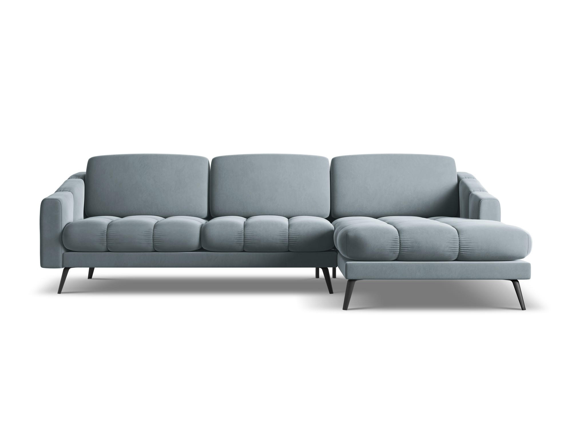 ECKSOFA Rechts Samt Stoff Blau - Blau/Schwarz, Textil/Metall (264/160cm) - Makamii