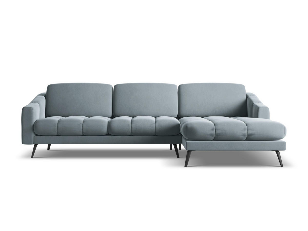 ECKSOFA Rechts Samt Stoff Blau - Blau/Schwarz, Textil/Metall (264/160cm) - Makamii