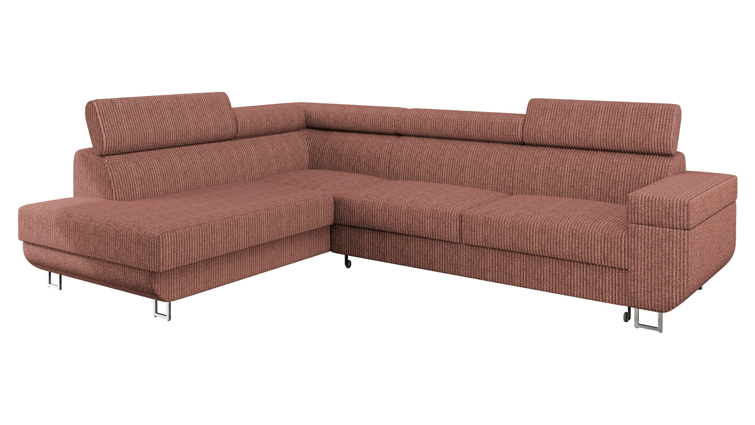 ECKSOFA Fonti Cord, Seite: Links - Rosa, Holz/Textil (253/188cm) - MIRJAN24