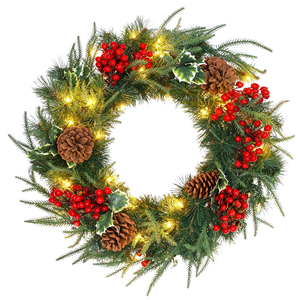 BELEUCHTETER Weihnachtskranz Grün 60.0/60.0/8.0 cm - Grün, Kunststoff (60cm)
