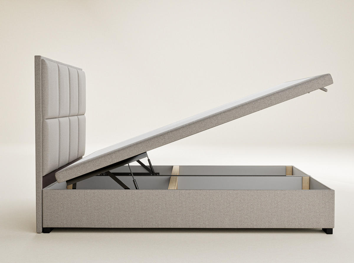 POLSTERBETT Fogo 200/200 cm, in Beige, Bettkasten, gepolstertes Kopfteil - Beige/Schwarz, Holz/Holzwerkstoff (200/200cm) - Maison de Reve